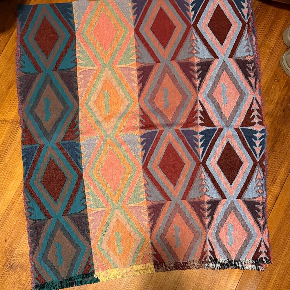 Zara Multicolor Geometric Woven Scarf - Teal, Rust, Coral